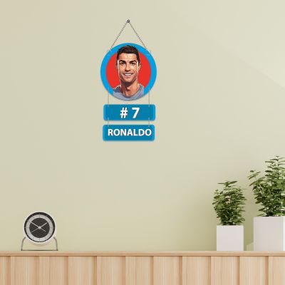 Wooden Cristiano Ronaldo Inspired Wall Hanging | Birthday Gift for Football Fans & Kids | Sports Theme Home Decor Wall Art